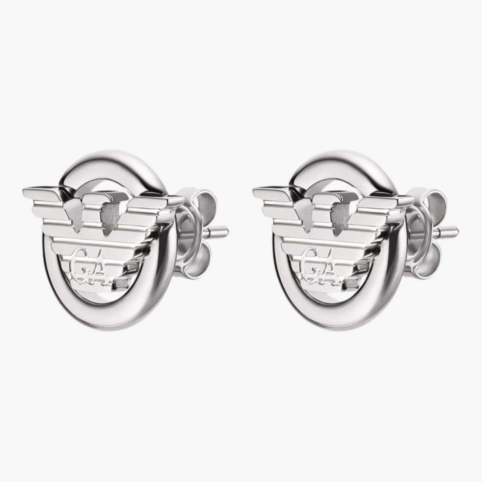 Emporio Armani Men's Silver Earrings, Eagle Logo Studs | EGS3238040