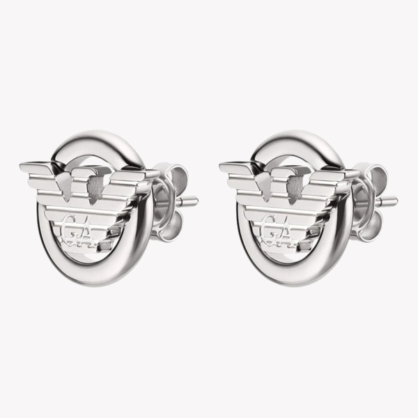 Emporio Armani Men's Silver Earrings, Eagle Logo Studs | EGS3238040