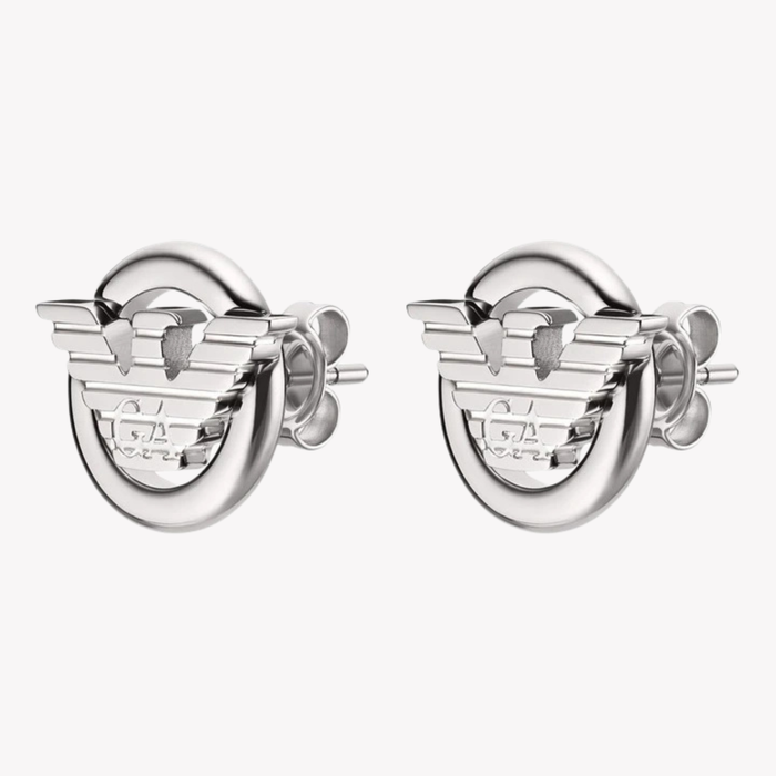 Emporio Armani Men's Silver Earrings, Eagle Logo Studs | EGS3238040