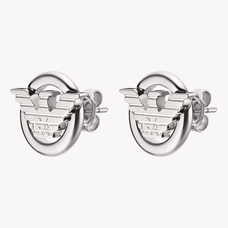 Emporio Armani Men's Silver Earrings, Eagle Logo Studs | EGS3238040