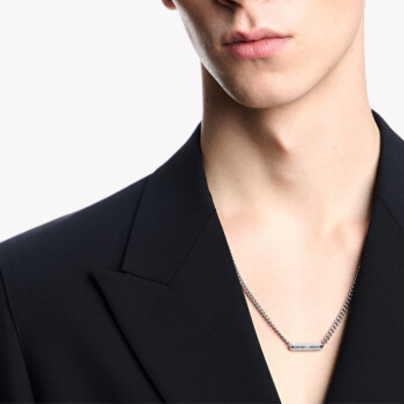 Emporio Armani Men's Silver Necklace, Dog Tag Pendant | EGS3188040
