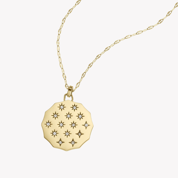 Fossil Women's Gold-Tone Necklace, Scalloped Edge Pendant | JF04382710