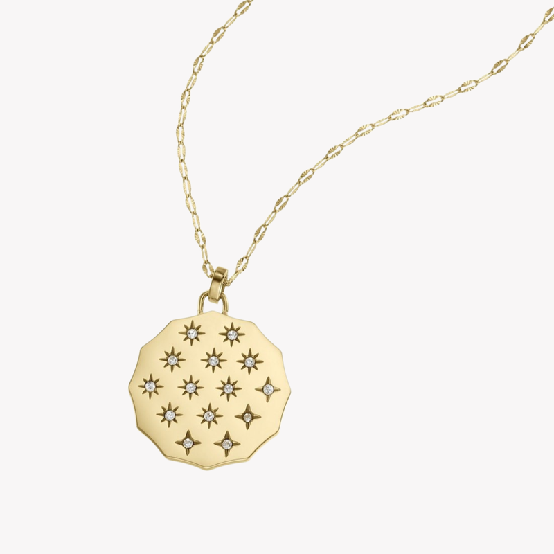 Fossil Women's Gold-Tone Necklace, Scalloped Edge Pendant | JF04382710