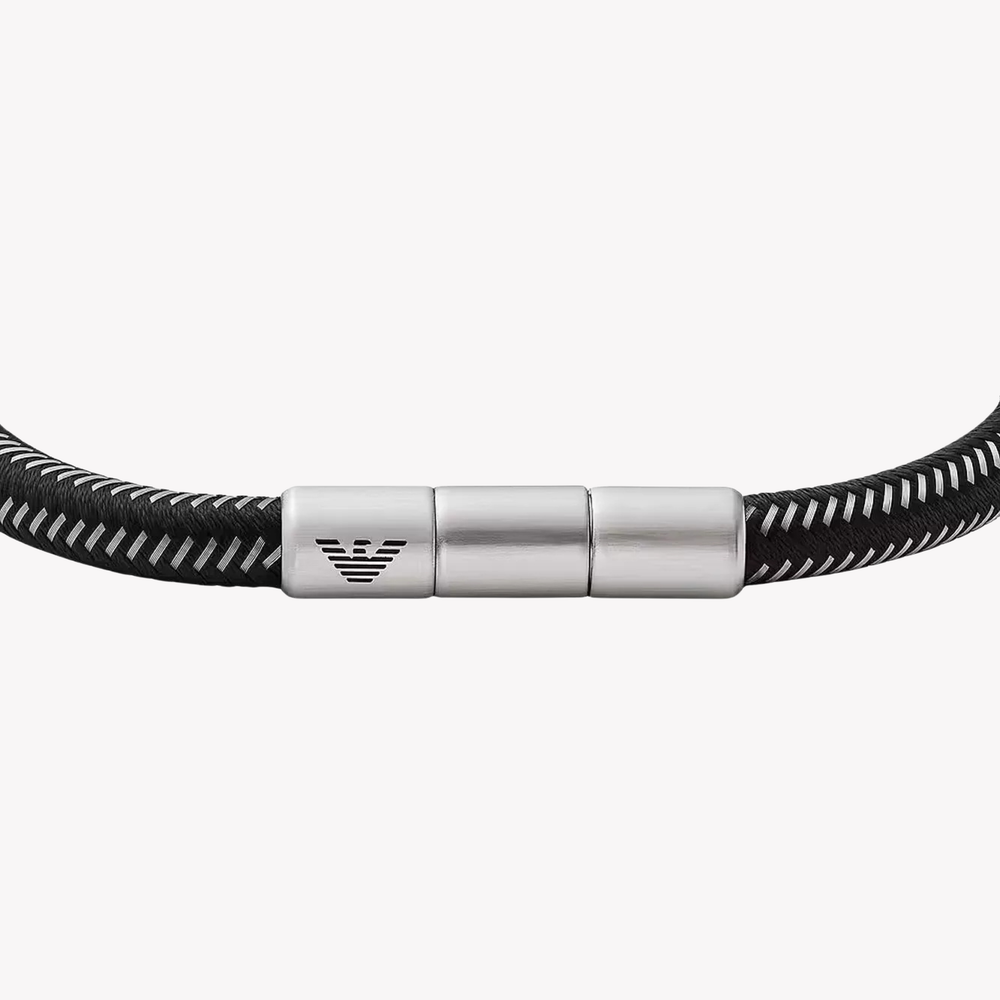 Emporio Armani Men's Black Bracelet, Braided Nylon & Stainless Steel ID | EGS2991040
