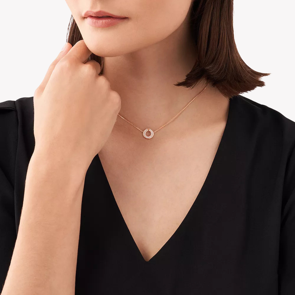 Emporio Armani Women's Rose Gold-Tone Necklace, Crystal-Set Sterling Silver Pendant | EG3588221