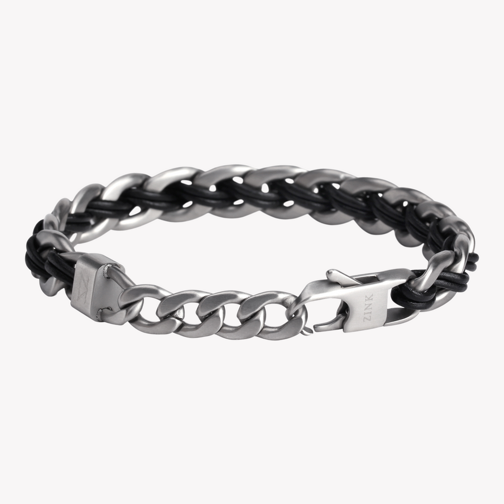 Zink Men's Silver & Black Stainless Steel & Leather Bracelet | Zjbc008slb-L by i-watch