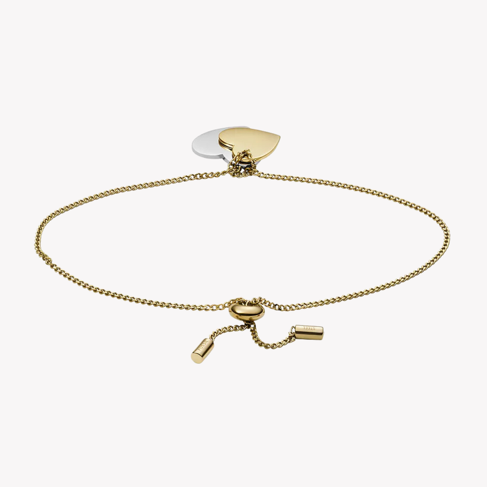 Fossil Women's Silver & Gold Bracelet, Heart Chain Details | JF03948998