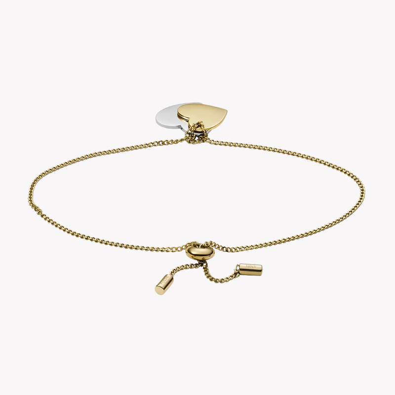 Fossil Women's Silver & Gold Bracelet, Heart Chain Details | JF03948998
