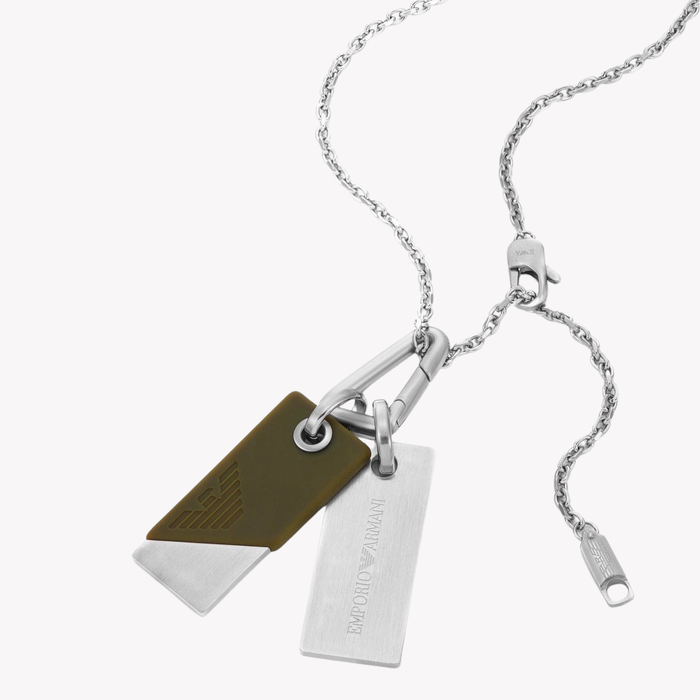 Emporio Armani Men's Silver Necklace, Eagle Logo Dog Tag | EGS3179040