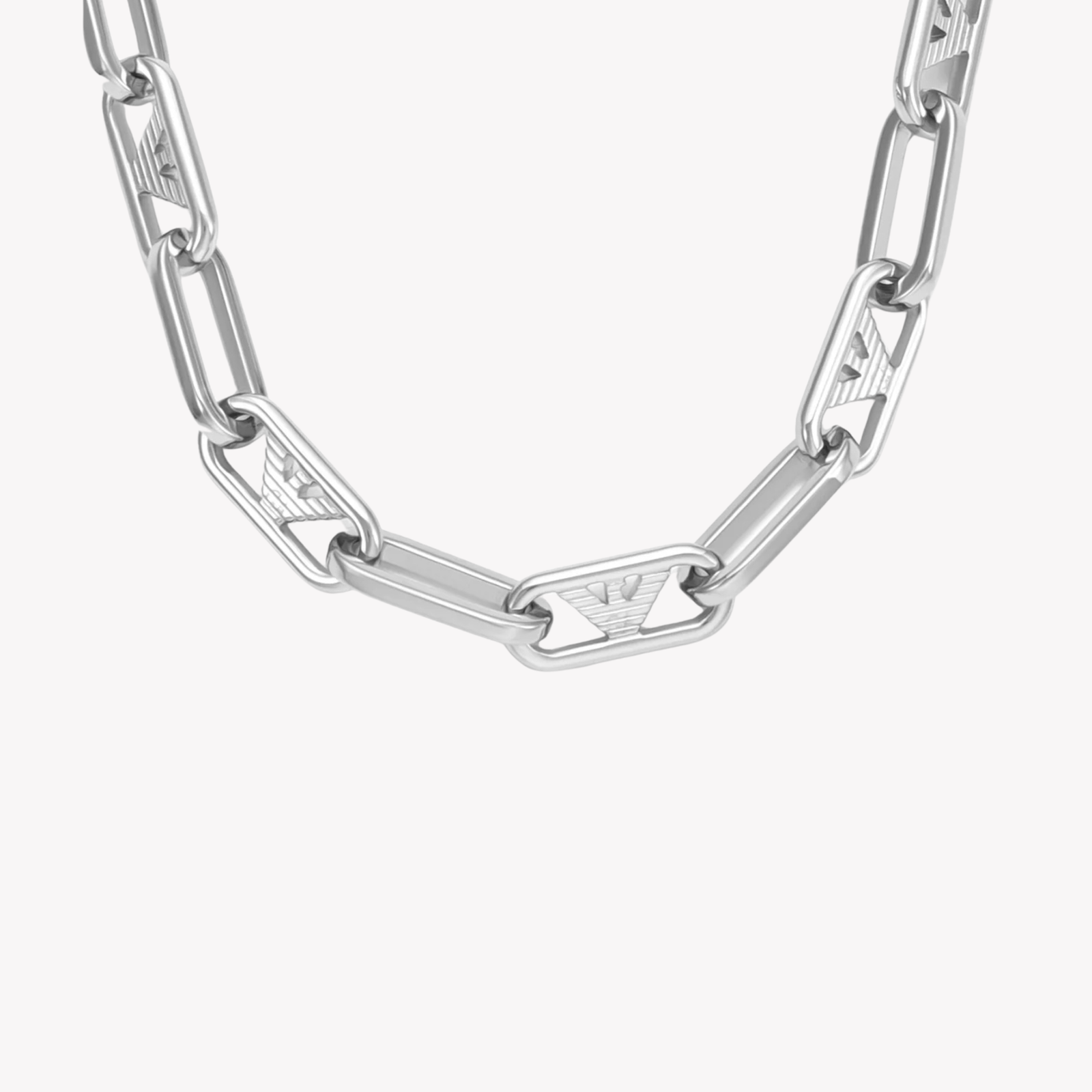 Emporio Armani Men's Silver Necklace, Twisted Oval Link Design | EGS3248040