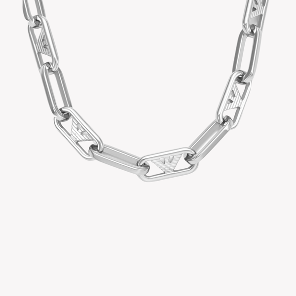 Emporio Armani Men's Silver Necklace, Twisted Oval Link Design | EGS3248040