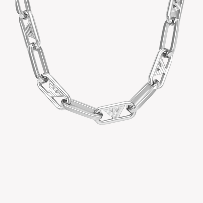 Emporio Armani Men's Silver Necklace, Twisted Oval Link Design | EGS3248040