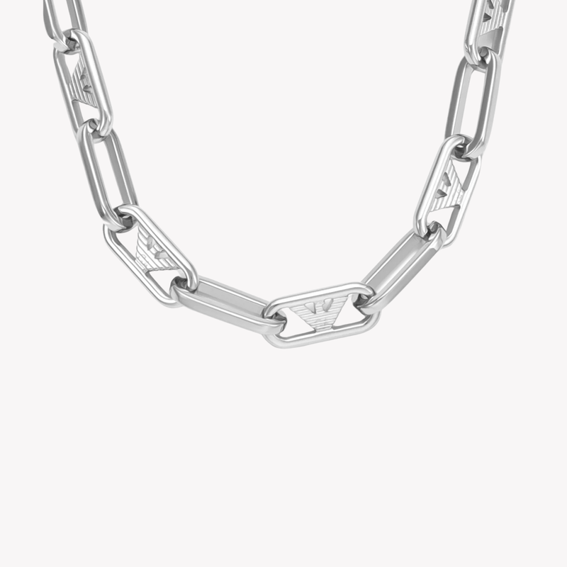Emporio Armani Men's Silver Necklace, Twisted Oval Link Design | EGS3248040