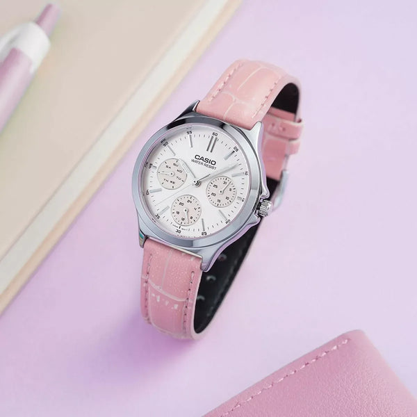 CASIO Women's Watch with Silver Stainless Steel Case and Rose Leather Band-i-Watch-5