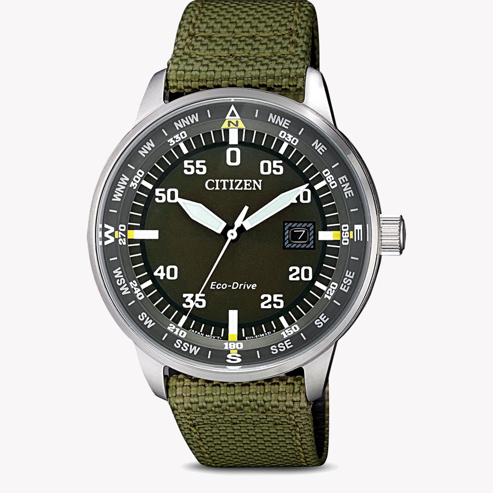 CITIZEN BM7390-22X - MODERN ECO-DRIVE MEN'S WATCH with Silver Case & Green Nylon Band-i-Watch-5