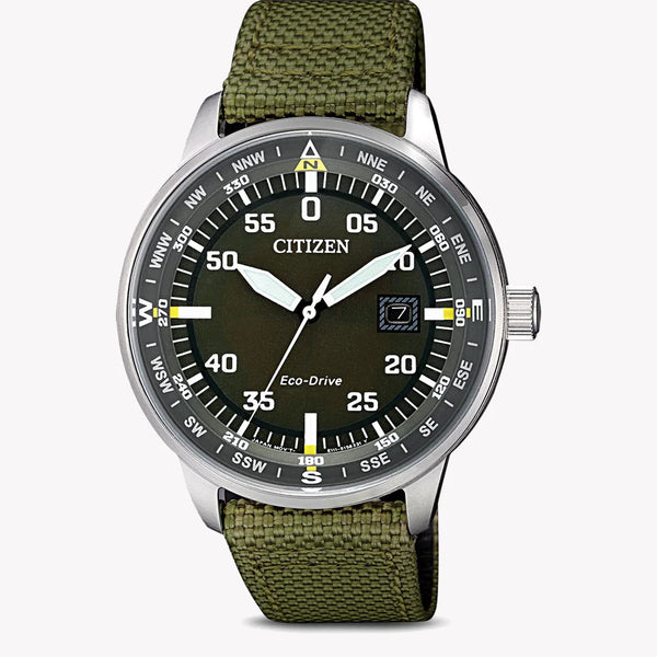 Citizen Bm7390-22x - Modern Eco-Drive Men's Watch With Silver Case & Green Nylon Band by i-watch