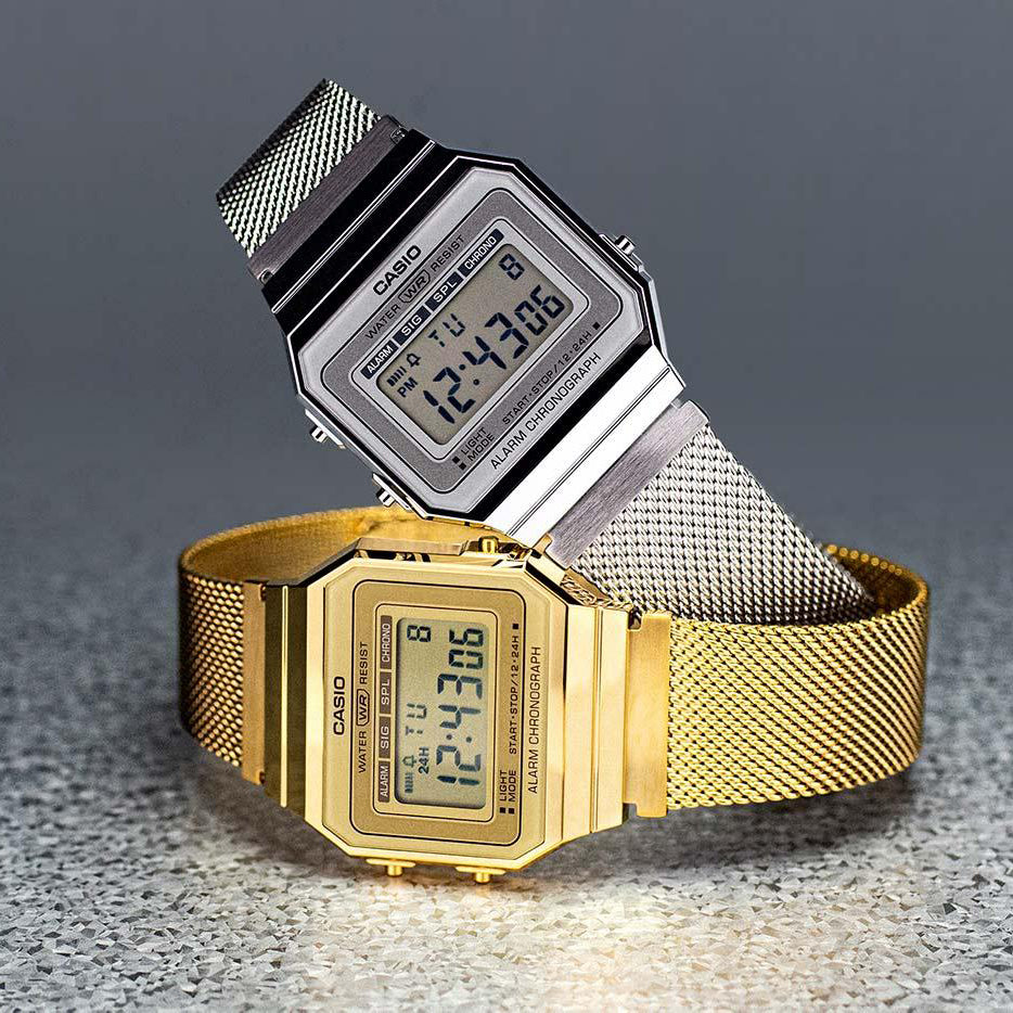 CASIO A700WEMG-9AEF MONTRE UNISEXE ÉLÉGAMMENT MULTIFONCTIONNELLE - DESIGN ÉLÉGANT EN RÉSINE AVEC BRACELET EN MAILLE
