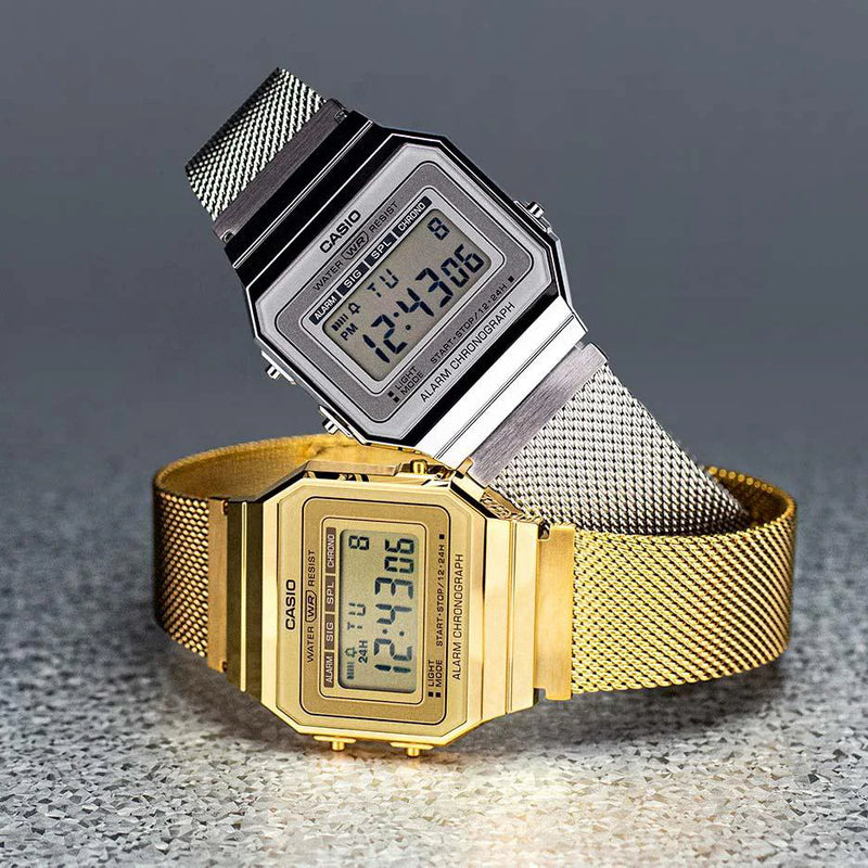 Casio Unisex Resin Watch, Mesh Strap, Gold/Black | A700wemg-9aef by i-watch