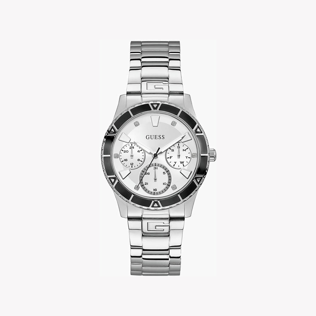 GUESS W1158L3 - CHIC SOPHISTICATION: ELEGANT WOMEN'S TIMEPIECE IN SILVER & WHITE
