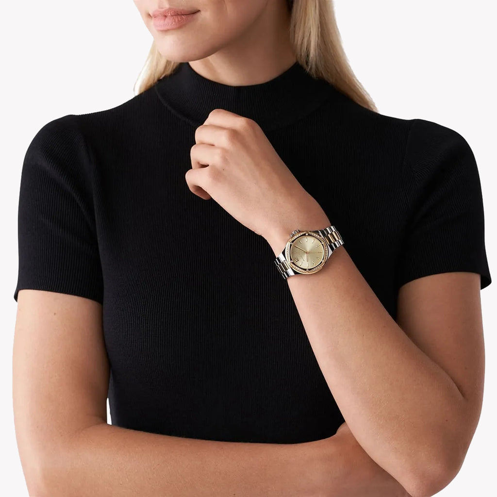 MICHAEL KORS MK6988 - ELEGANT TIMEPIECE FOR MODERN WOMEN with Silver-Gold Band & Striking Gold Dial-i-Watch-4