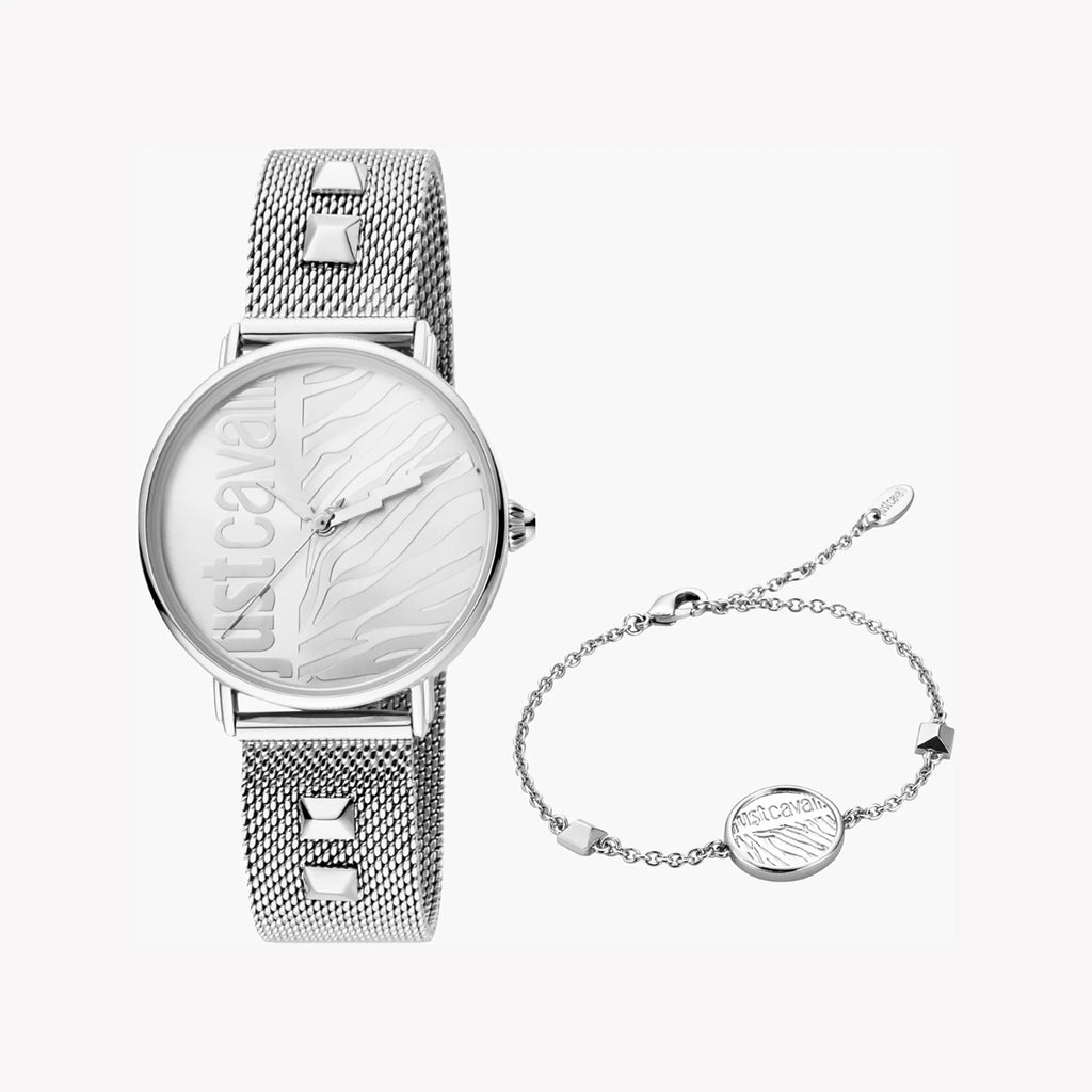JUST CAVALLI Women's Watch with Silver Metal Case and Silver Stainless Steel Band