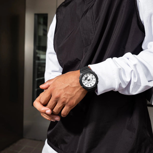 Casio G-Shock Men's Black Resin Watch, White Dial | Ga-2100wd-1aer