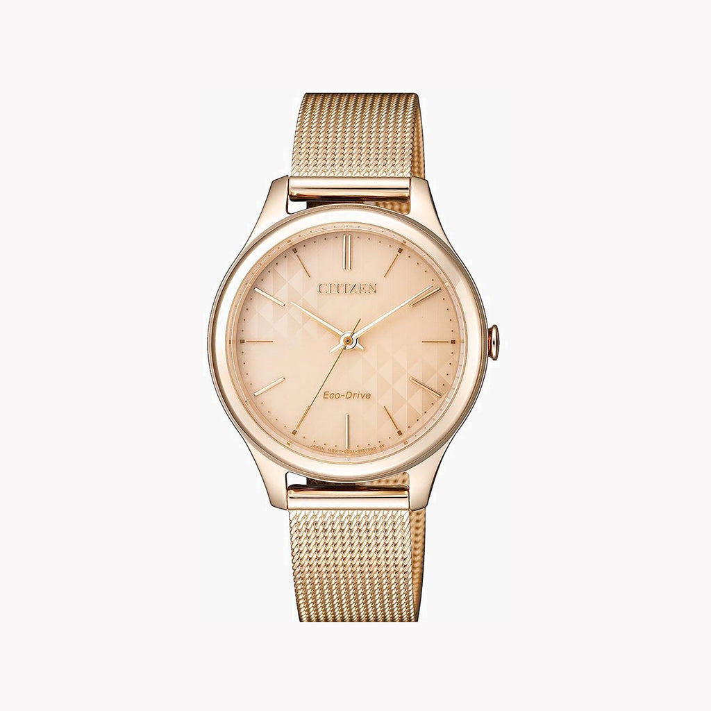 CITIZEN EM0503-83X RADIANT CHARM - ELEGANT GOLD MESH & ROSE GOLD DIAL Women's Eco-Drive Watch