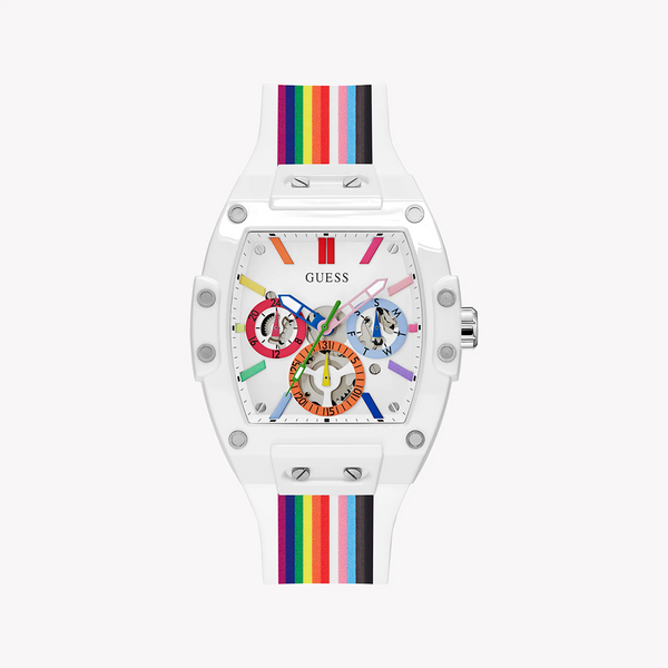 Guess Unisex Rainbow Silicone Watch, White Polycarbonate | Gw0720g1 by i-watch