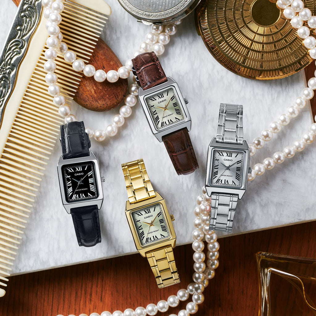 CASIO Women's Watch with Silver Chrome Plated Case and Brown Leather Band-i-Watch-3