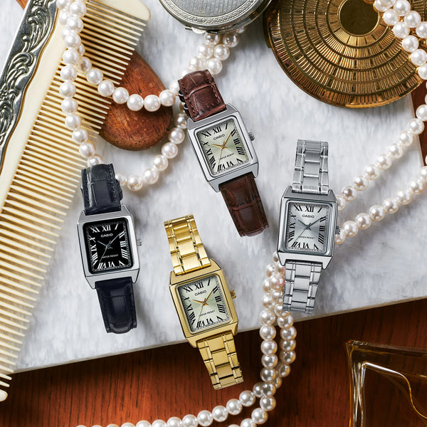 CASIO Women's Watch with Silver Chrome Plated Case and Brown Leather Band-i-Watch-3