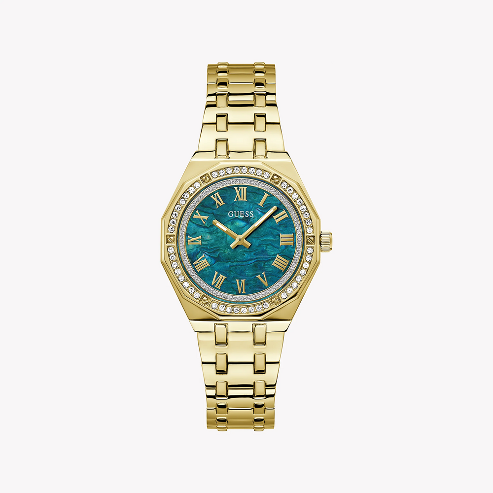 Guess Women's Gold Stainless Steel, Turquoise Dial | Gw0770l2 by i-watch