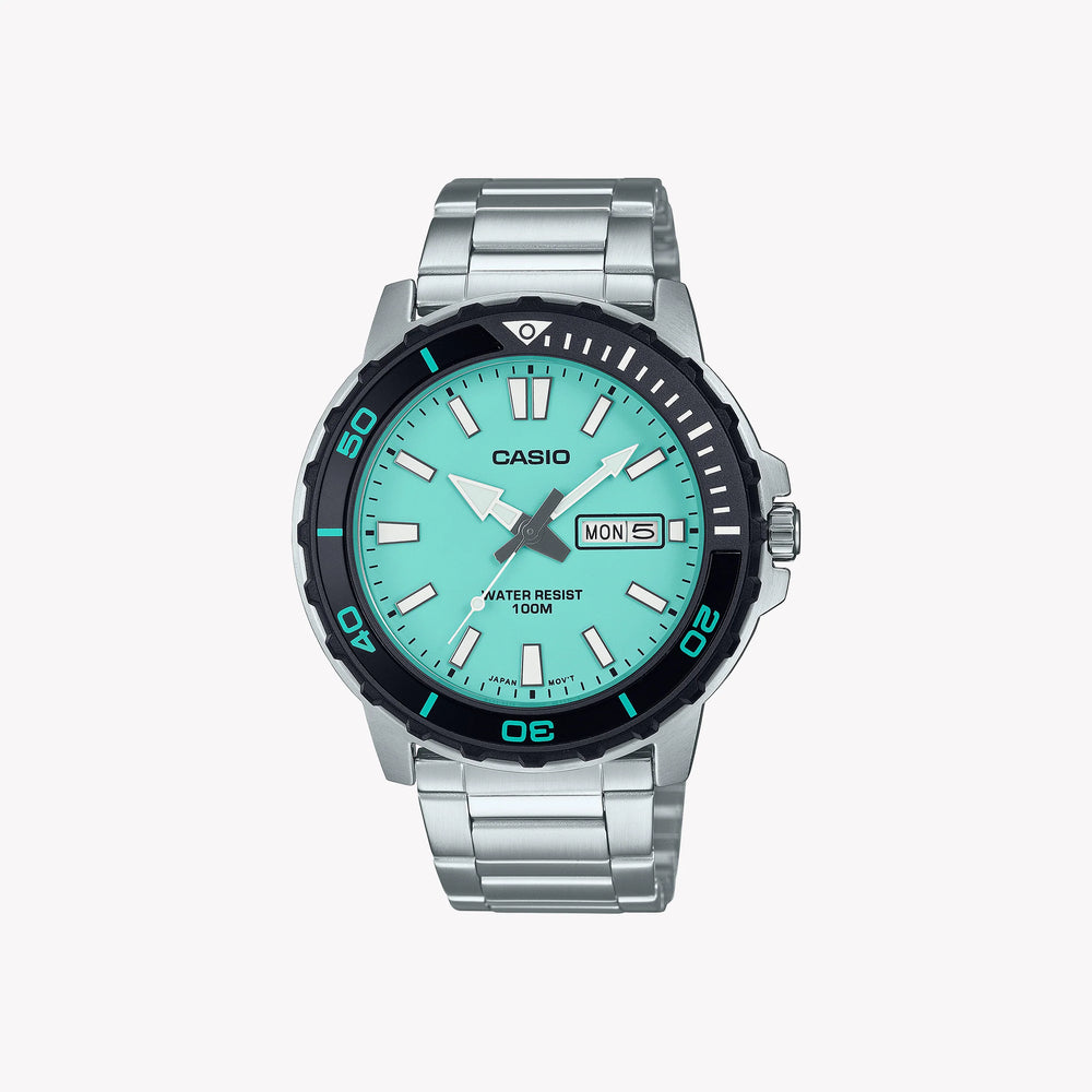 Casio Men's Silver Sport Watch, Cyan Dial | Mtd-125d-2a2v by i-watch