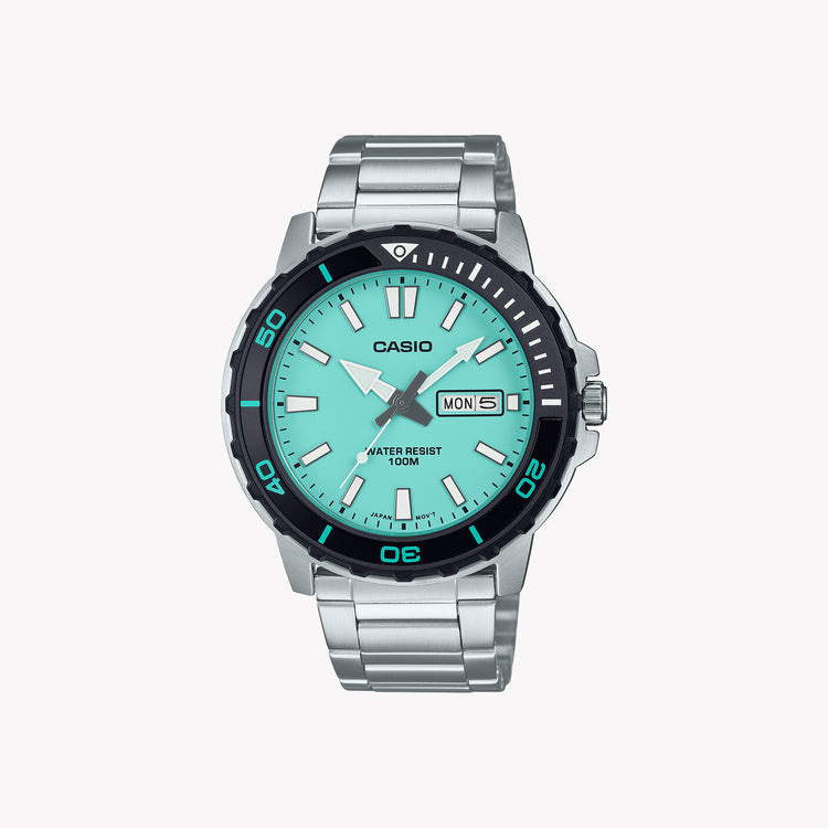 Casio Men's Silver Sport Watch, Cyan Dial | MTD-125D-2A2V