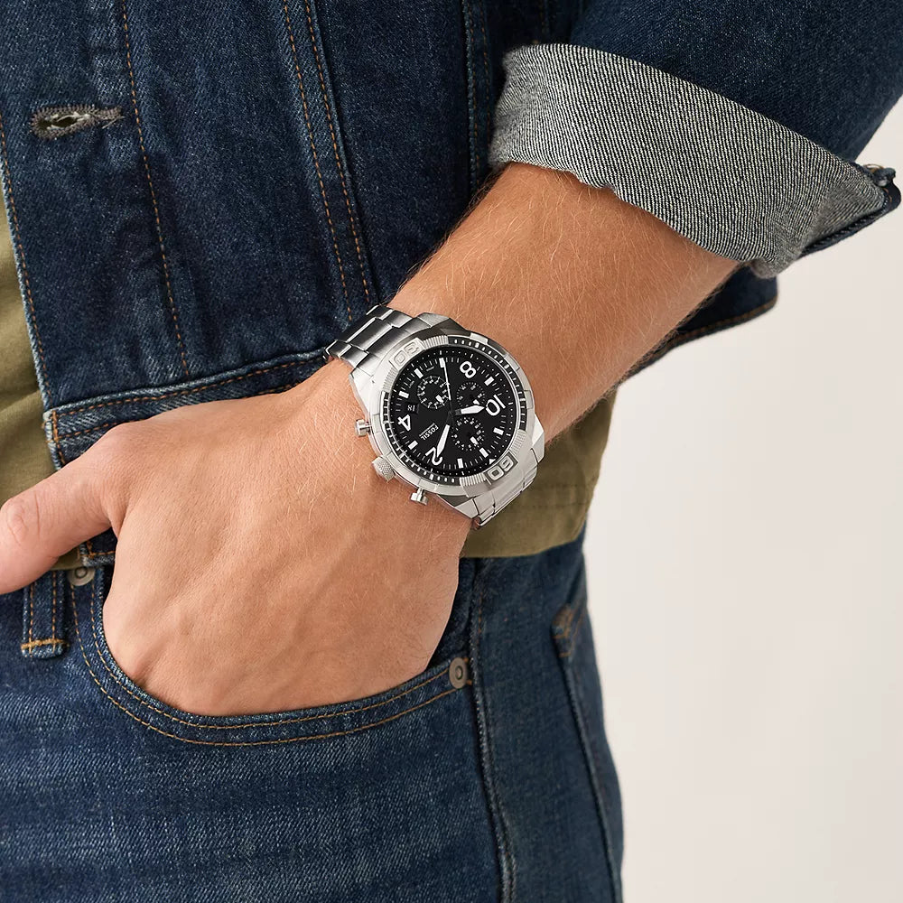 FOSSIL FS5968SET TIMELESS ELEGANCE - BOLD SILVER MEN'S WATCH WITH BLACK DIAL & STAINLESS STEEL BAND-i-Watch-4