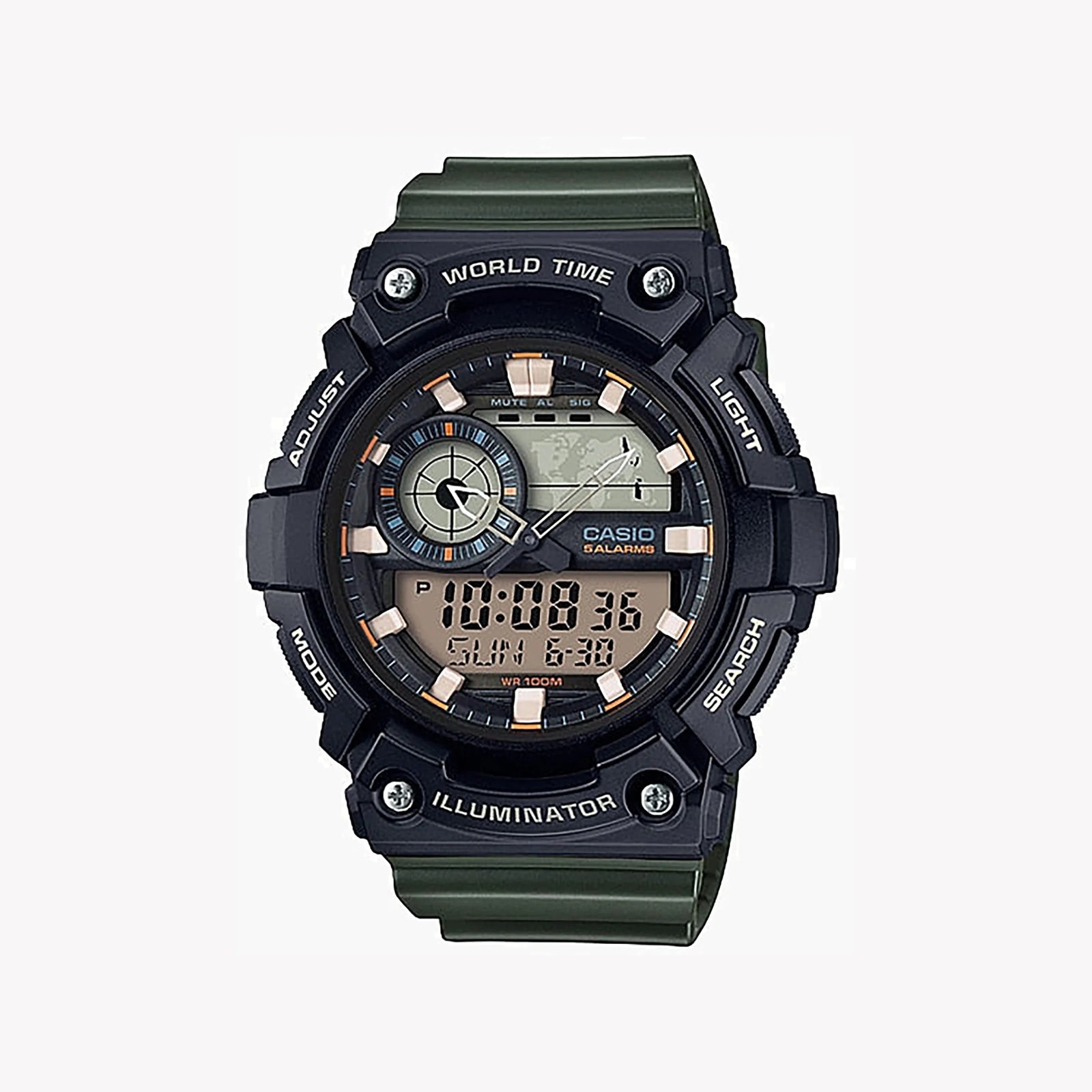 Casio Aeq-200w-3avdf Adventure Time - Sporty Men's Watch With Green Resin Band & Digital Dial by i-watch