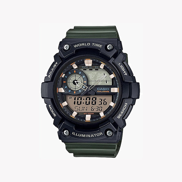 Casio Aeq-200w-3avdf Adventure Time - Sporty Men's Watch With Green Resin Band & Digital Dial by i-watch