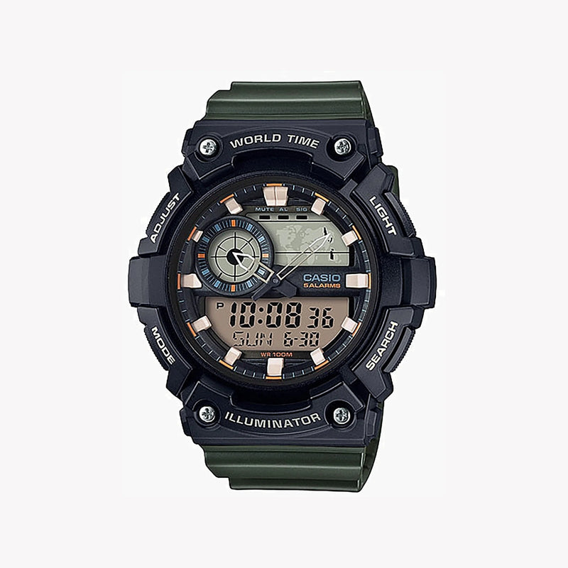 Casio Aeq-200w-3avdf Adventure Time - Sporty Men's Watch With Green Resin Band & Digital Dial by i-watch