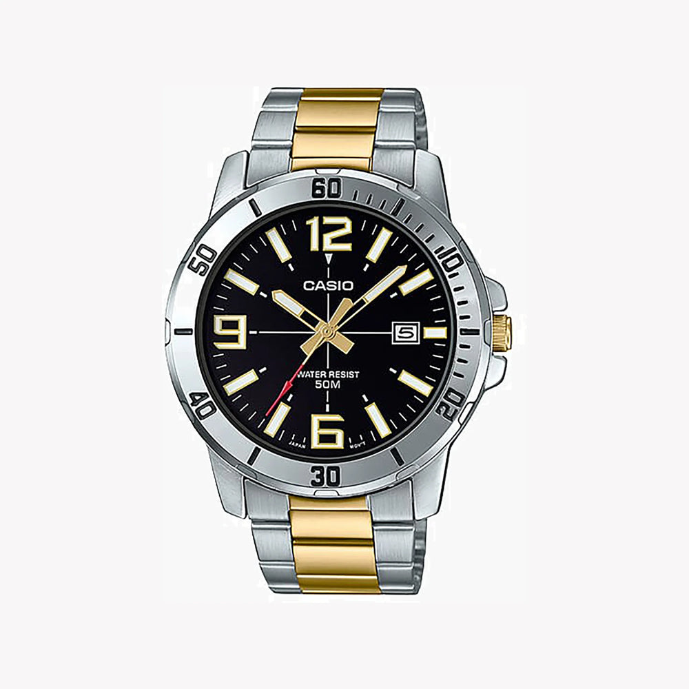 Casio Men's Silver & Gold Watch, Black Dial | Mtp-Vd01sg-1bv by i-watch