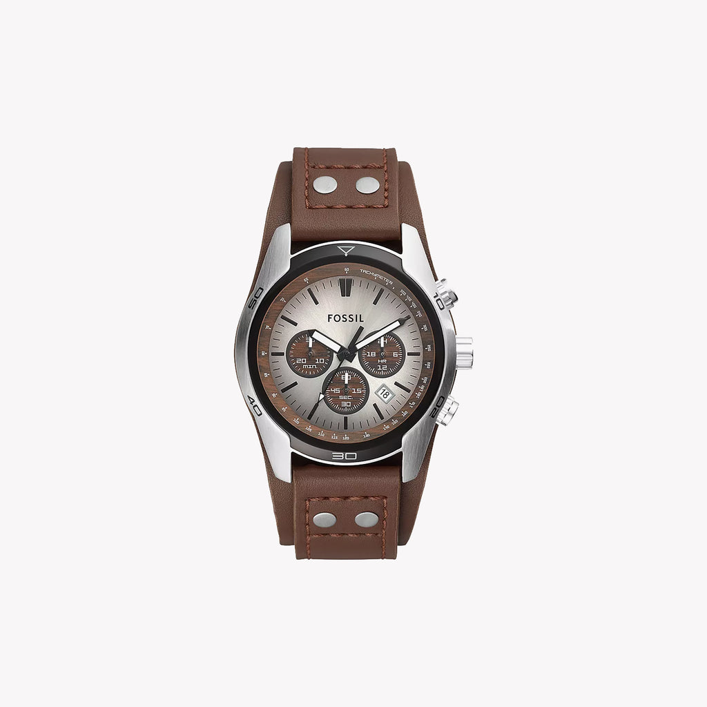 FOSSIL CH2565 ELEGANT TIMEPIECE - MEN'S STAINLESS STEEL CHRONOGRAPH WITH BROWN LEATHER STRAP