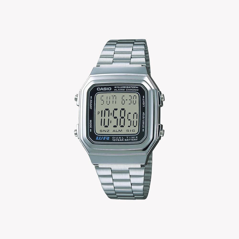 Casio Men's Silver Digital Watch, Chrome Plated Resin | A178wa-1a by i-watch
