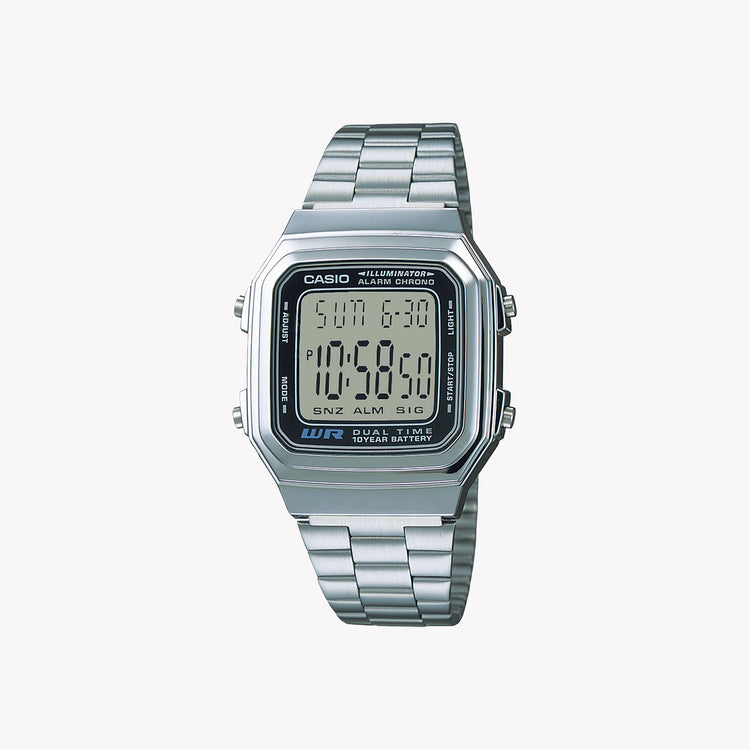 Casio Men's Silver Digital Watch, Chrome Plated Resin | A178WA-1A