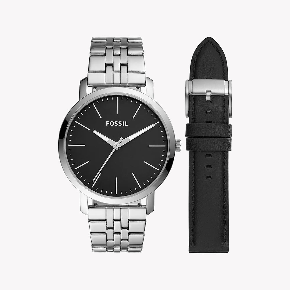 Fossil Men's Silver Stainless Steel Watch, Black Dial | Bq2466set by i-watch