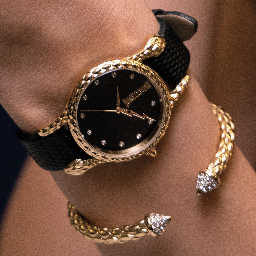 JUST CAVALLI Women's Watch with Gold Stainless Steel Case and Black Leather Band-i-Watch-5