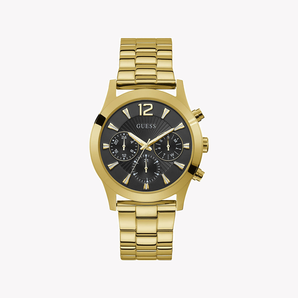 GUESS W1295L2 GOLDEN GLAM - MODERN TIMEPIECE WITH STRIKING BLACK DIAL & RELIABLE QUARTZ MOVEMENT