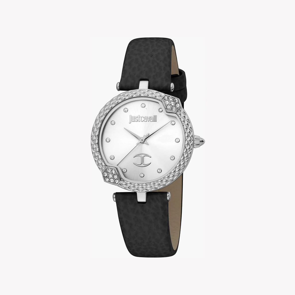 JUST CAVALLI Women's Watch with Silver Stainless Steel Case and Black Leather Band-i-Watch-2