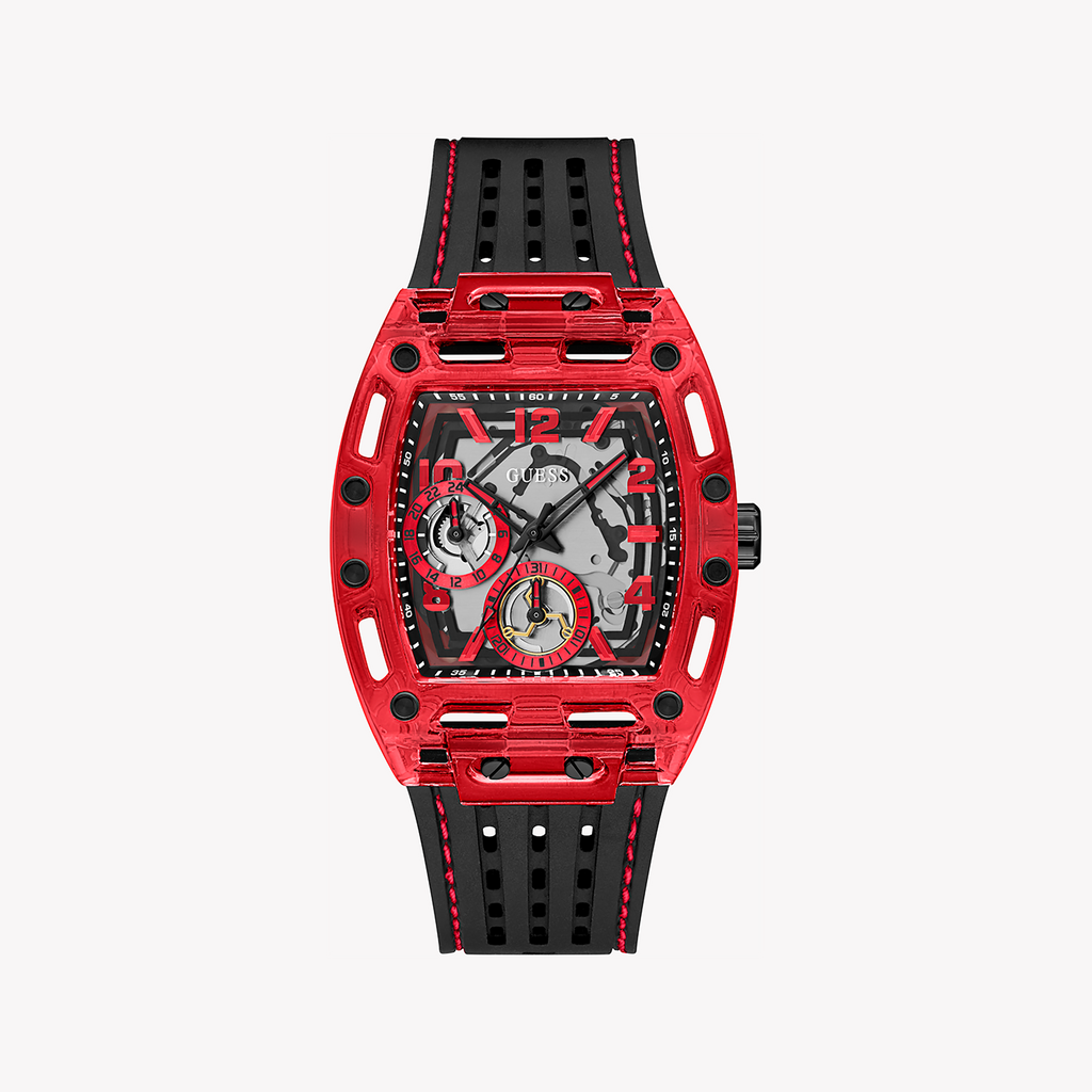 GUESS GW0499G4 BOLD VIBRANCE - STRIKING MEN'S WATCH with Red Case & Dial, Black Silicone Band