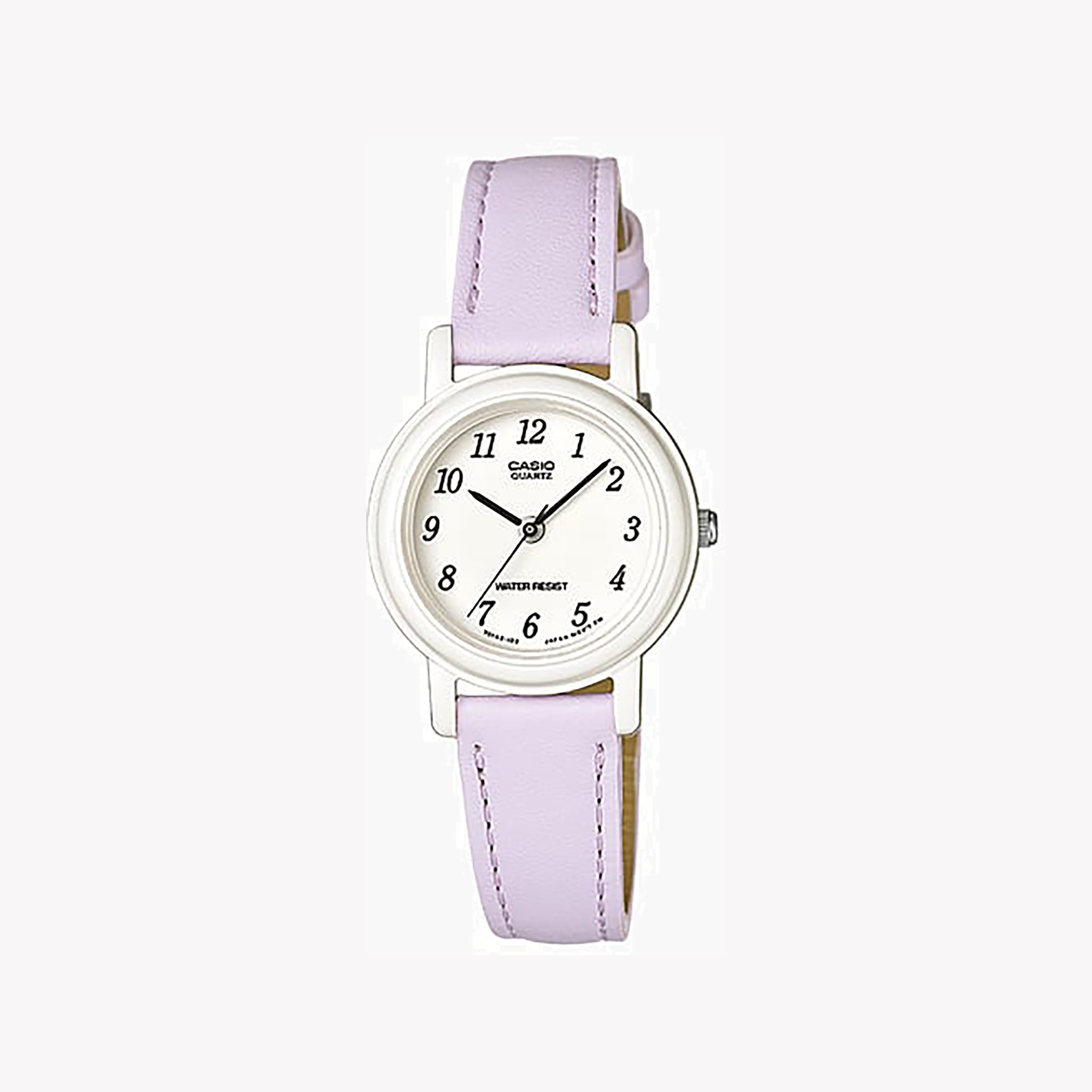 CASIO Women's Watch with White Resin Case and Purple Genuine Leather Band