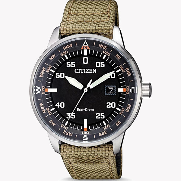Citizen Bm7390-14e - Modern Rugged Elegance Men's Eco-Drive Watch With Olive Nylon Band by i-watch