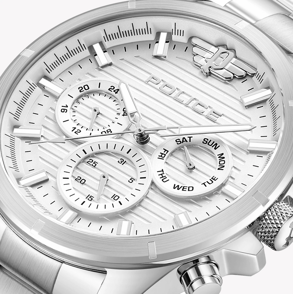 Police Men's Silver Stainless Steel Watch, White Dial | Pewjk2227805 by i-watch