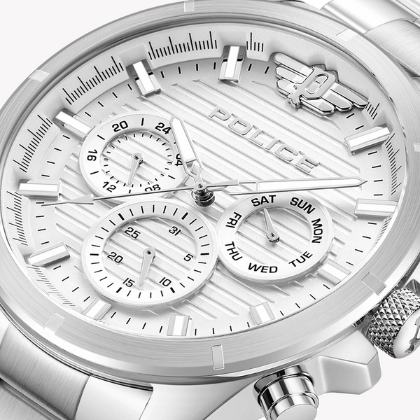 Police Men's Silver Stainless Steel Watch, White Dial | Pewjk2227805 by i-watch